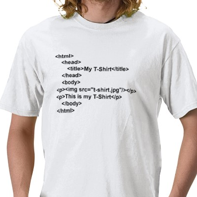 Html Tshirt: White With Black Print - TshirtNow.net