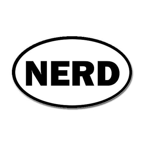 Nerd Oval Decal: 3" Tall X 5" Wide Black Print on White Oval Background Vinyl - TshirtNow.net