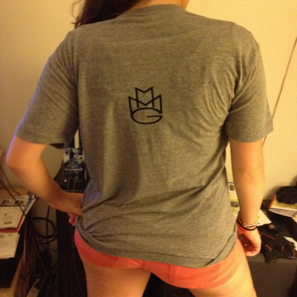 Maybach Music Group Girls Tshirt: Black Print on Heather Grey Womens V-Neck Tshirt - TshirtNow.net - 2