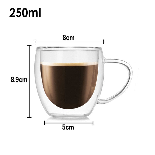 Heat Resistant Borosilicate Double-Wall Glass Mugs