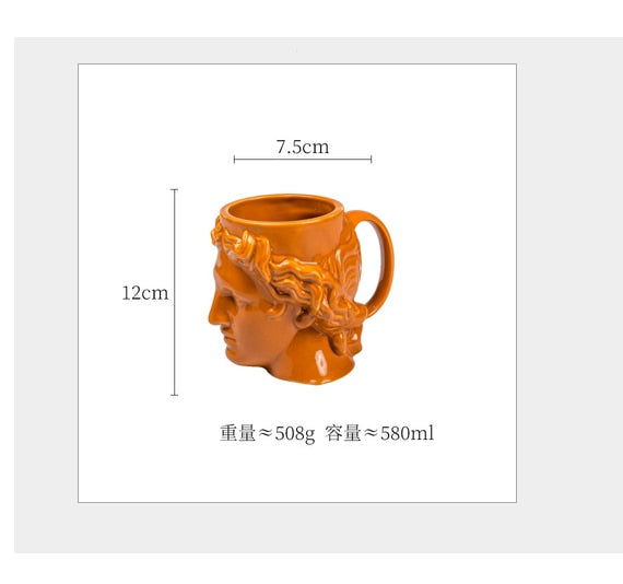 Limited Edition Apollo David Head Sculptured 3D Ceramic Milk/Coffee/Tea Mugs