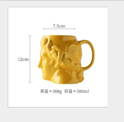 Limited Edition Apollo David Head Sculptured 3D Ceramic Milk/Coffee/Tea Mugs