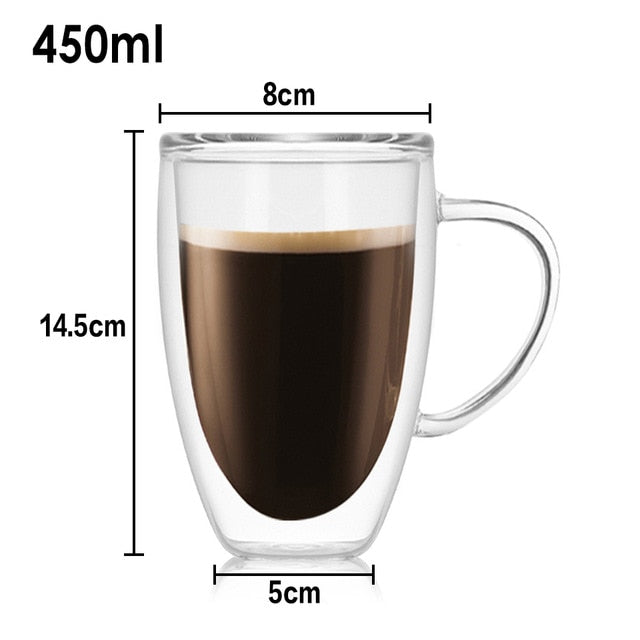 Heat Resistant Borosilicate Double-Wall Glass Mugs