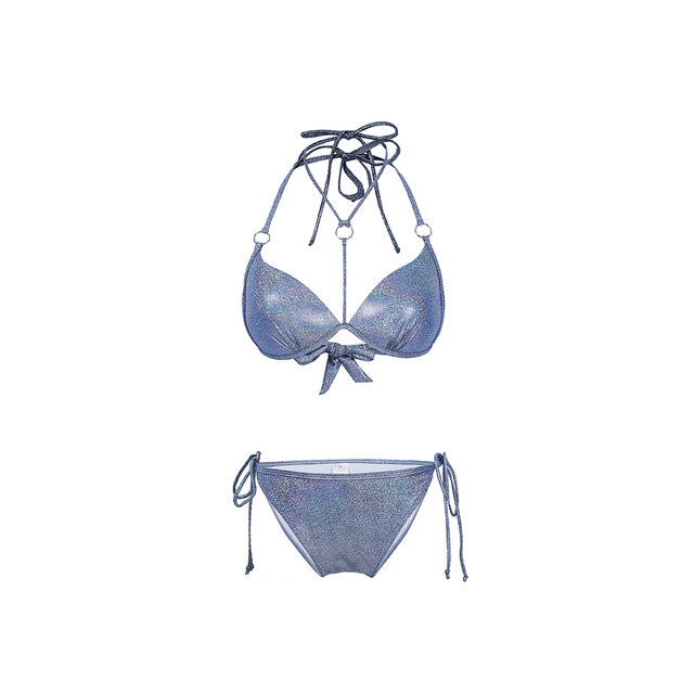 Sexy Brazilian Solid Color Bikinis Halter Top