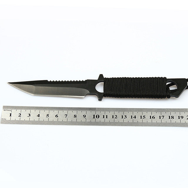 Tactical Paratrooper Diver Field Survival Hunting Stainless Steel Knife With Scabbard