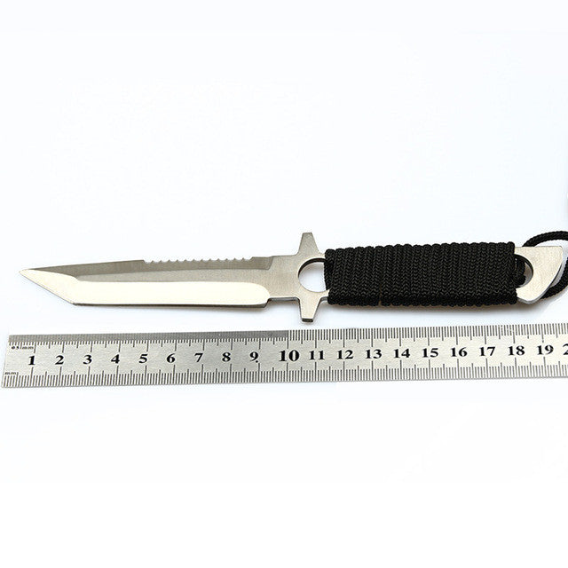 Tactical Paratrooper Diver Field Survival Hunting Stainless Steel Knife With Scabbard