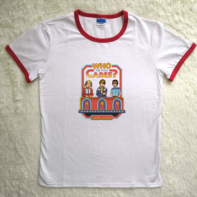Childhood Who The Fuck Cares Game Show Spoof Tshirt