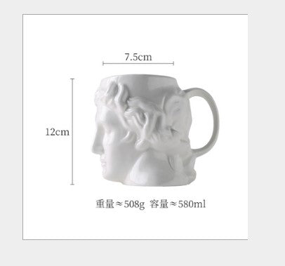 Limited Edition Apollo David Head Sculptured 3D Ceramic Milk/Coffee/Tea Mugs