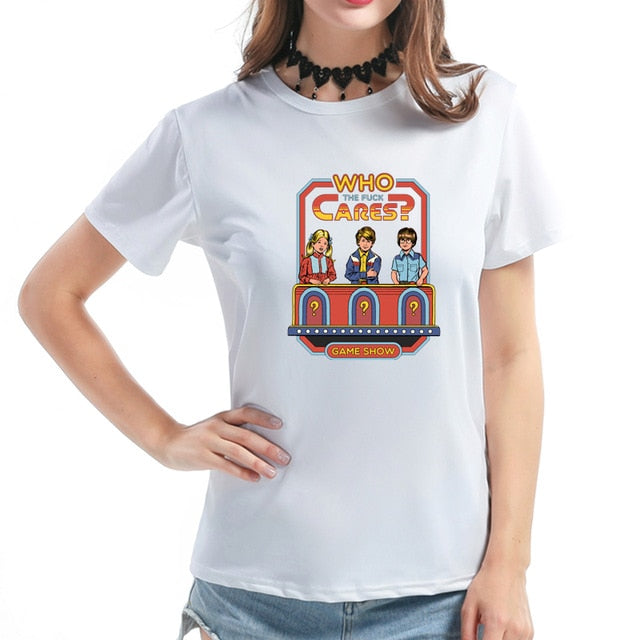 Childhood Who The Fuck Cares Game Show Spoof Tshirt