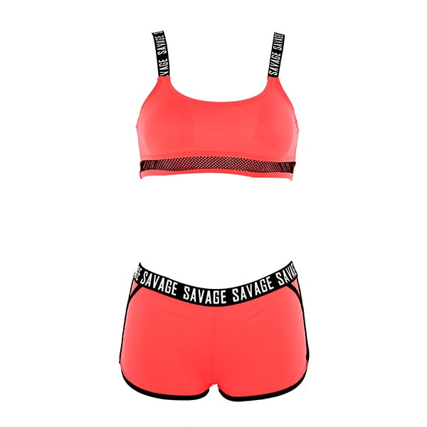 Mid-waist wire free Sport Swimsuit Bikinis Set