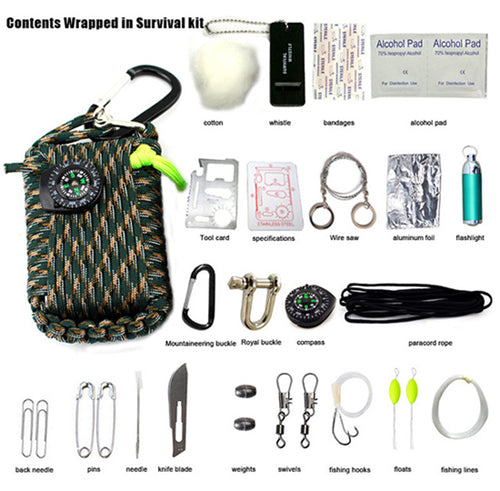 550 Paracord Carabiner 29 in 1 SOS Emergency field survival kit for Camping Hiking