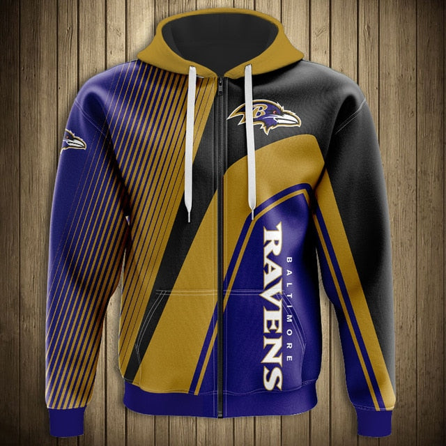 NFL 3D Striped Team Logo Zippered Hoodie