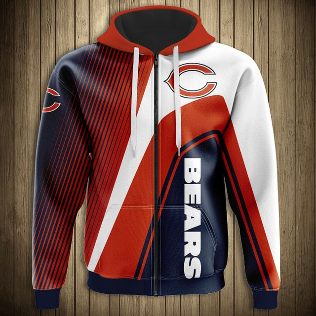 NFL 3D Striped Team Logo Zippered Hoodie