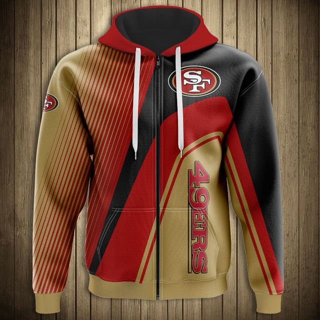 NFL 3D Striped Team Logo Zippered Hoodie