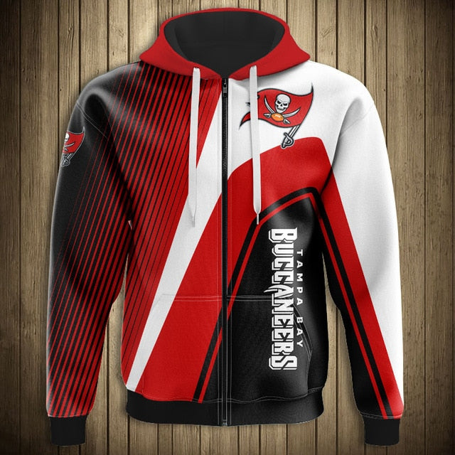 NFL 3D Striped Team Logo Zippered Hoodie