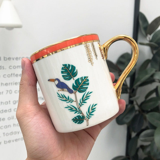 Abstract Collection Single Layered Nordic Style Gold Handle Ceramic Coffee/Tea Mugs