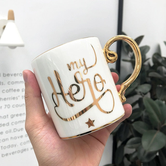 Abstract Collection Single Layered Nordic Style Gold Handle Ceramic Coffee/Tea Mugs