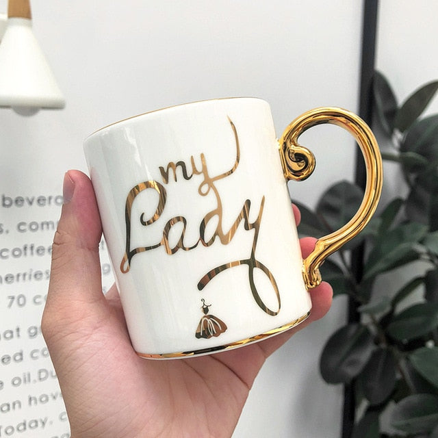 Abstract Collection Single Layered Nordic Style Gold Handle Ceramic Coffee/Tea Mugs