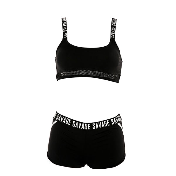 Mid-waist wire free Sport Swimsuit Bikinis Set