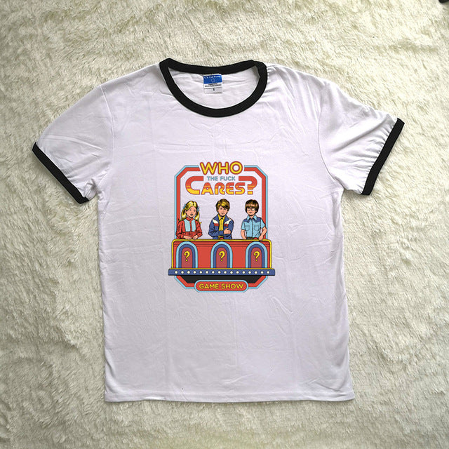 Childhood Who The Fuck Cares Game Show Spoof Tshirt