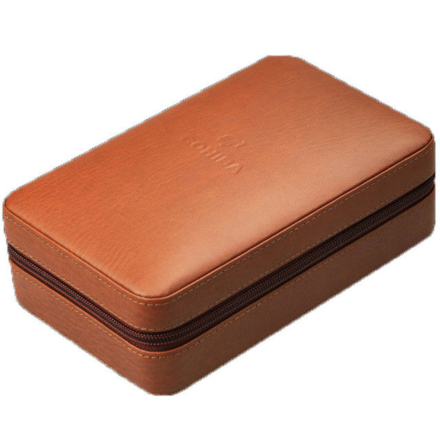 Luxury Cohiba Cigar Box Humidor Case Genuine Leather Wood Cabinet Travel Storage Box 4pcs Include Cutter (No Lighter)