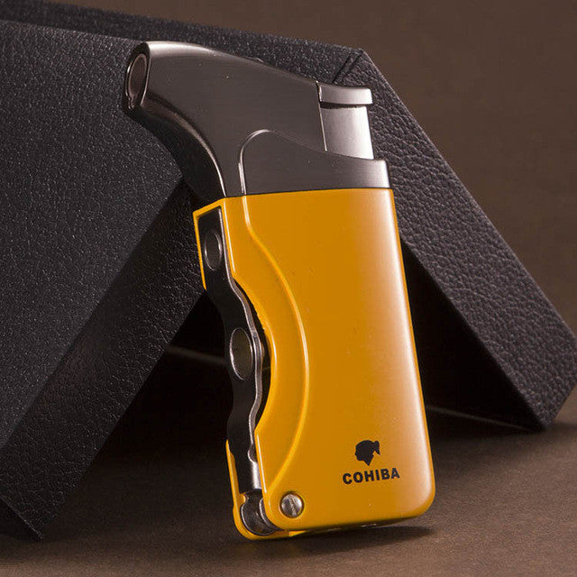 COHIBA Brand New High Quality Pocket Size Metal Windproof Torch Jet Flame Butane Gas Cigarette Cigar Lighter W/ Double Cigar Punch