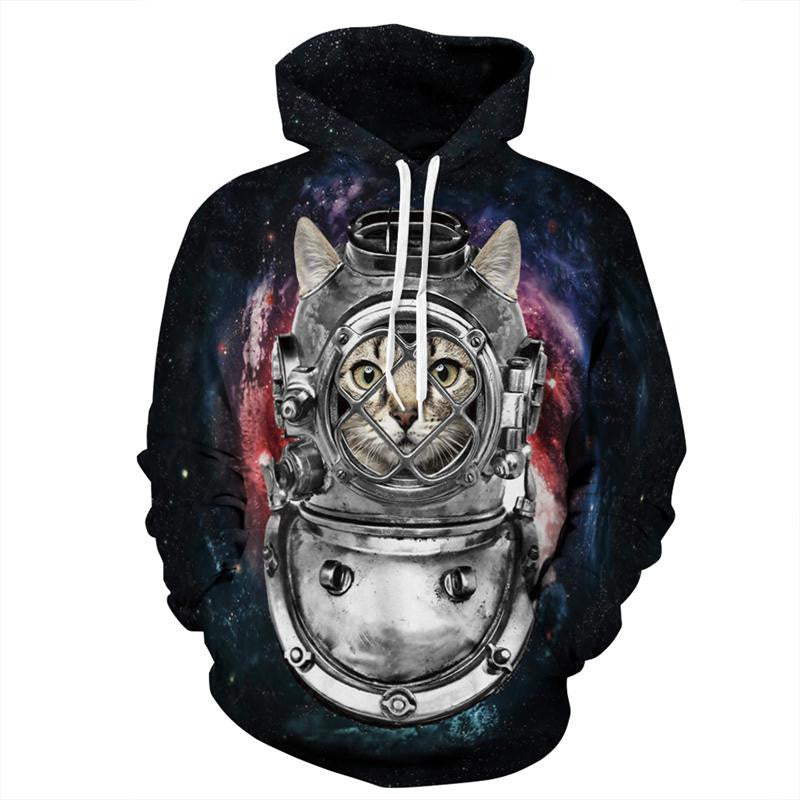Cat Star Diver Allover 3D Print Hoodie